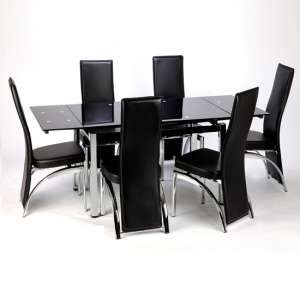 Sarah Extending Glass Dining Table With 6 Romeo Dining Chairs - UK